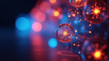 Poster - Luminance. Lights are glowing brightly on dark surface of room