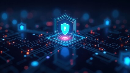 Poster - Ot Security. Image shows computer circuit with shield on top