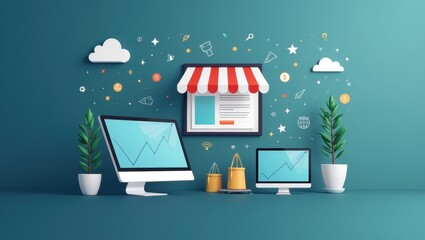 Poster - Performance-Based Advertising. Computer monitor is sitting next to monitor and monitor
