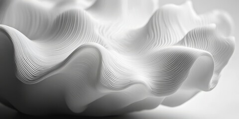 Poster - Elegant White Wave Pattern on Soft Curved Surface for Modern Interior or Artistic Display, Showcasing Texture and Depth in Minimalist Design