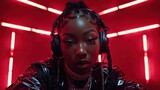 R&B Female Artist in Red Neon Lights