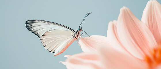 Poster - delicate butterfly rests on soft pink petal, showcasing nature organic beauty