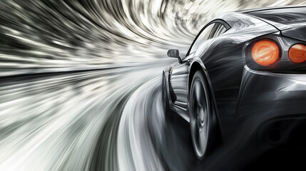 Poster - sleek car races through futuristic tunnel, creating dynamic motion blur effect