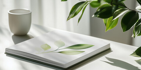 Poster - clean and minimal design of wellness journal with leaf illustration