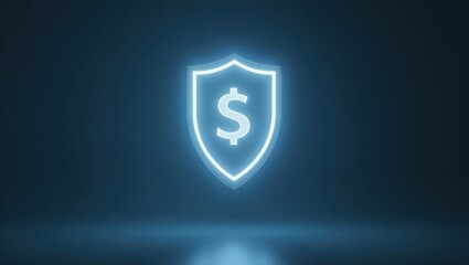 Poster - Zero-Click. Glowing shield with dollar sign is on dark background