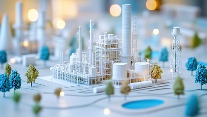 Poster - White Industrial Plant Miniature Model with Detailed Architecture