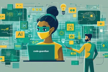 Poster - Animated character designing technology with futuristic graphical interface