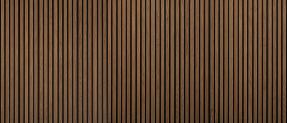 Poster - Wood background banner panorama long - Brown wooden acoustic panels wall texture , seamless pattern..