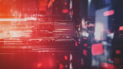 Poster - Dynamic digital interface with glowing lines on red backdrop