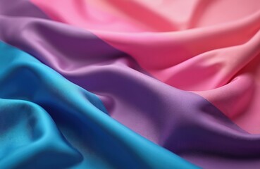 Aufkleber - Bisexual pride flag pink, purple, blue colors wallpaper. Wavy silk satin fabric folds, light and shadow play. Textile with soft textured material, elegant abstract design, symbol of LGBTQ freedom.