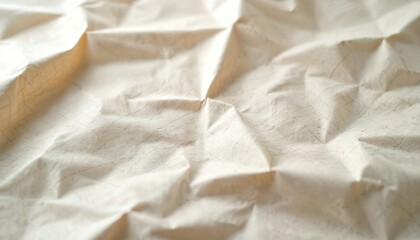 Fototapete - Close-up of crumpled off-white graph paper sheet showing texture, rough light surface, imperfections. Wrinkled material represents draft work, idea generation, planning, hand-made design, creativity,