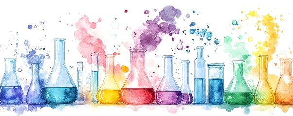 Poster - Colorful Lab Flasks with Watercolor Splashes