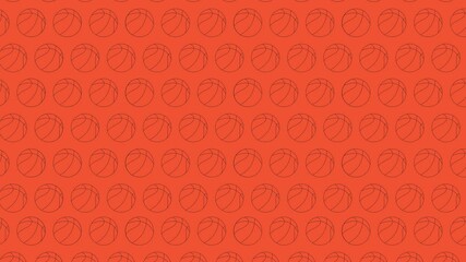 Poster - Seamless basketball pattern on red background animation. Sports theme repeating texture. Athletic style outline basketballs animated flat 2D backdrop horizontal 4K video abstract continuous