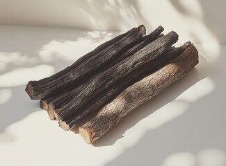 Poster - Natural Wood Logs on a Light Background with Subtle Shadows Perfect for Rustic Decor, Nature Crafts, and Organic Lifestyle Themes