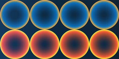 Poster - Abstract Partially Faded Spotted Pattern, Large Rows of Circular Gradient Shapes with Colors of Blue, Brown, Red and Orange  - Geometric Mosaic Texture - Vector Background Design