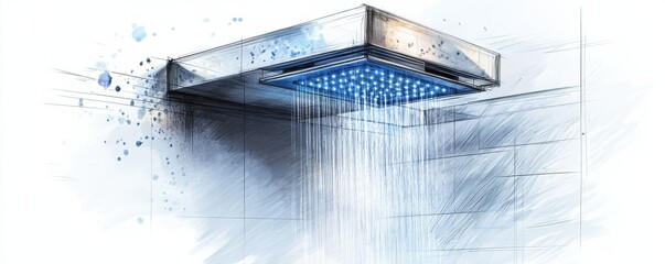 Poster - futuristic cylindrical device with technological details and lighted core