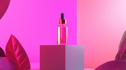 Canvas Print - colorful cosmetic serum bottle on display with vibrant background