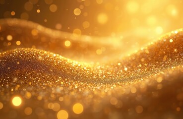 Poster - Abstract golden glittering cloth texture with glowing dots. Rich golden brilliance with shine, radiance, elegance. Bright luxury fabric, shimmering light. Modern artistic design, metallic glittering
