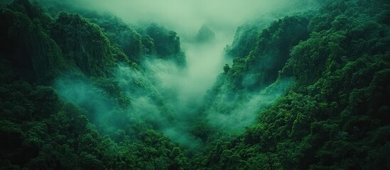 misty mountain valley aerial