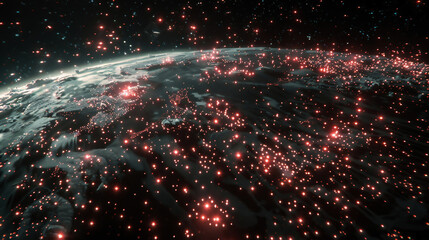 Many Satellites Flying over Earth as Seen from the Space, They Connect and Cover Planet with Digitalization Network of Information