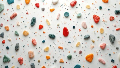 Fototapete - White background with colorful flecks, stone pieces. Terrazzo texture design, seamless pattern. Modern decorative abstract surface, vibrant minimalistic contemporary style. Stylish construction