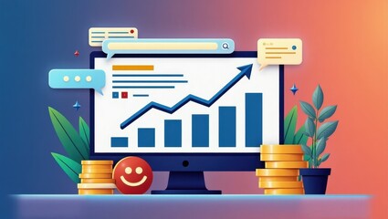 Poster - On-Page. Image shows monitor with graph on it and smiley face on screen