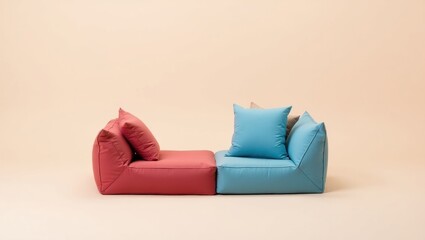 Poster - play couch. two colored couches are sitting side by side on floor