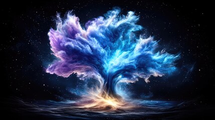 Wall Mural - cosmic tree, glowing, nebula background, fantasy art, design