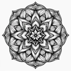 Aufkleber - Mandala design with flower of life. Geometric lotus pattern in black and white colors for kids coloring. Arabic, Indian ethnic element for relaxation and meditation.