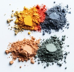 Poster - Vivid Colorful Powders Arranged in Artistic Layout for Creative Project Backgrounds and Design Work, Showcasing Unique Textures and Artistic Inspiration