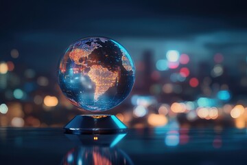 Poster - Futuristic globe, city lights, night view