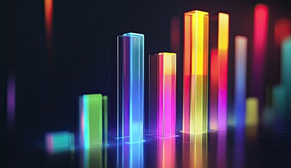 Poster - Colorful glowing bar graph on dark surface