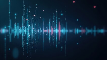 Poster - Ai Video Translation. Sound waves are moving through dark blue background