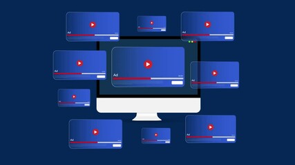 Poster - Digital video ads concept design animation 4k, online marketing, floating, advertising, paid marketing, revenue, roi, conversions