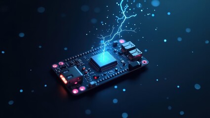 Fototapete - Esphome. Electronic device is connected to lightning bolt