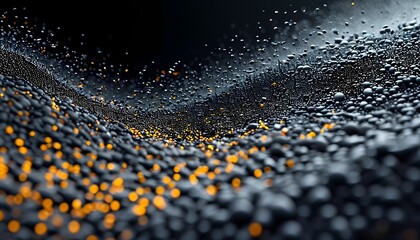 Aufkleber - Dynamic water droplets on black surface abstract art studio setting close-up view fluid motion concept