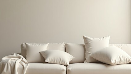 Poster - greige. pillows are on couch in room by window