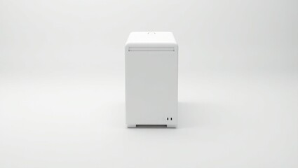 Poster - White Pc. White refrigerator is sitting on white surface with white background