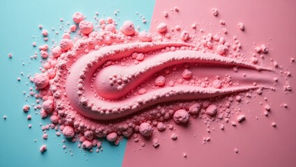 Poster - Hair Texture Powder. Pink and blue background is mixture of powder and pink object
