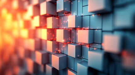 Poster - Randomly arranged white cube boxes fading out on a modern background symbolizing abstraction transition emptiness and minimalism with copy space for creative design.

