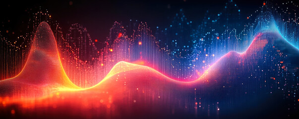 Fototapete - Abstract Data Visualization Design with Vibrant Colorful Waves and Particles Representing Modern Digital Data Concepts