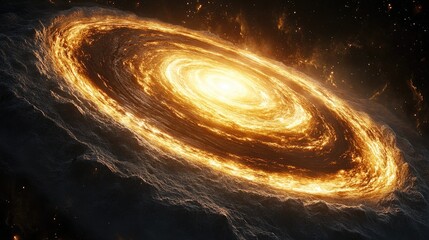 Fiery spiral galaxy, cosmic dust, space background; science fiction