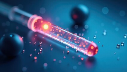 Poster - Biosensor. Red liquid is in tube with black ball