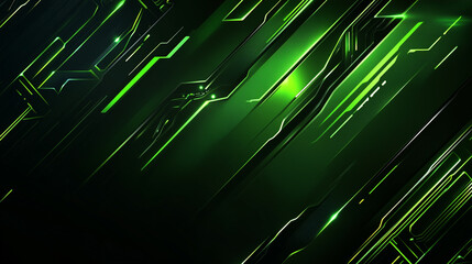Fototapete - Abstract green neon technology background digital lines pattern design dark glow light style shape