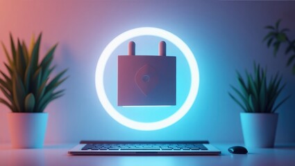 Poster - Hidemyacc. Computer is sitting on desk with glowing pad