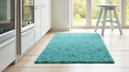 Poster - Non-Slip Rug. Rug is turquoise in color