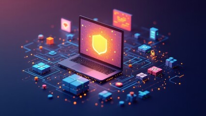 Poster - Prompt Chaining. Laptop is sitting on circuit board with shield on it