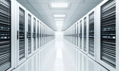 Poster - Modern Data Center with Rows of Server Racks