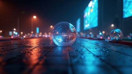 Poster - Raytracing. Bubbles are floating on floor in dark