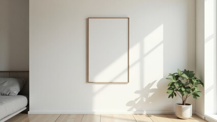 Poster - Remodeling. Room has bed, plant, and picture frame on wall